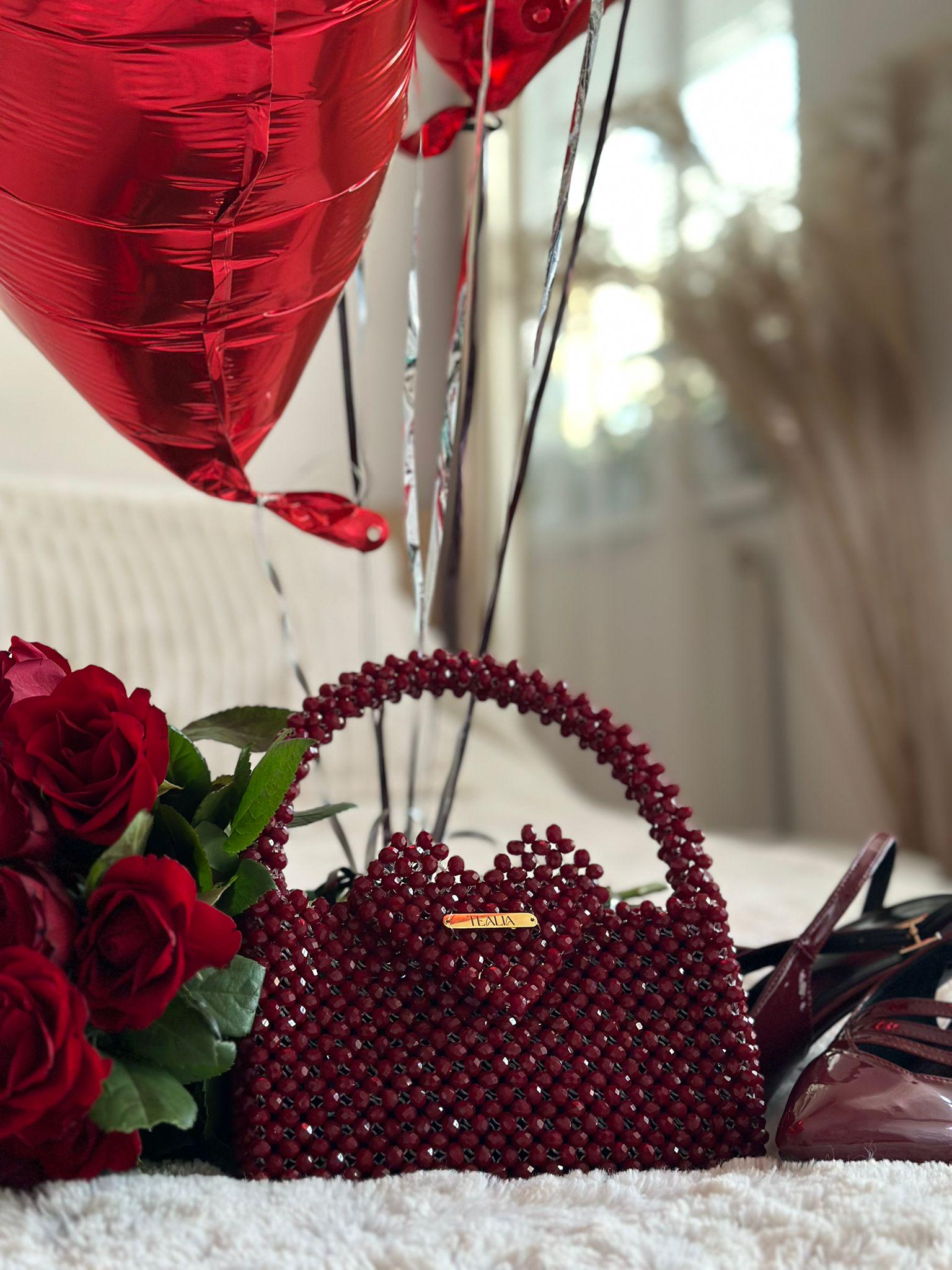 VALENTINA Red Crystal Beaded Bag