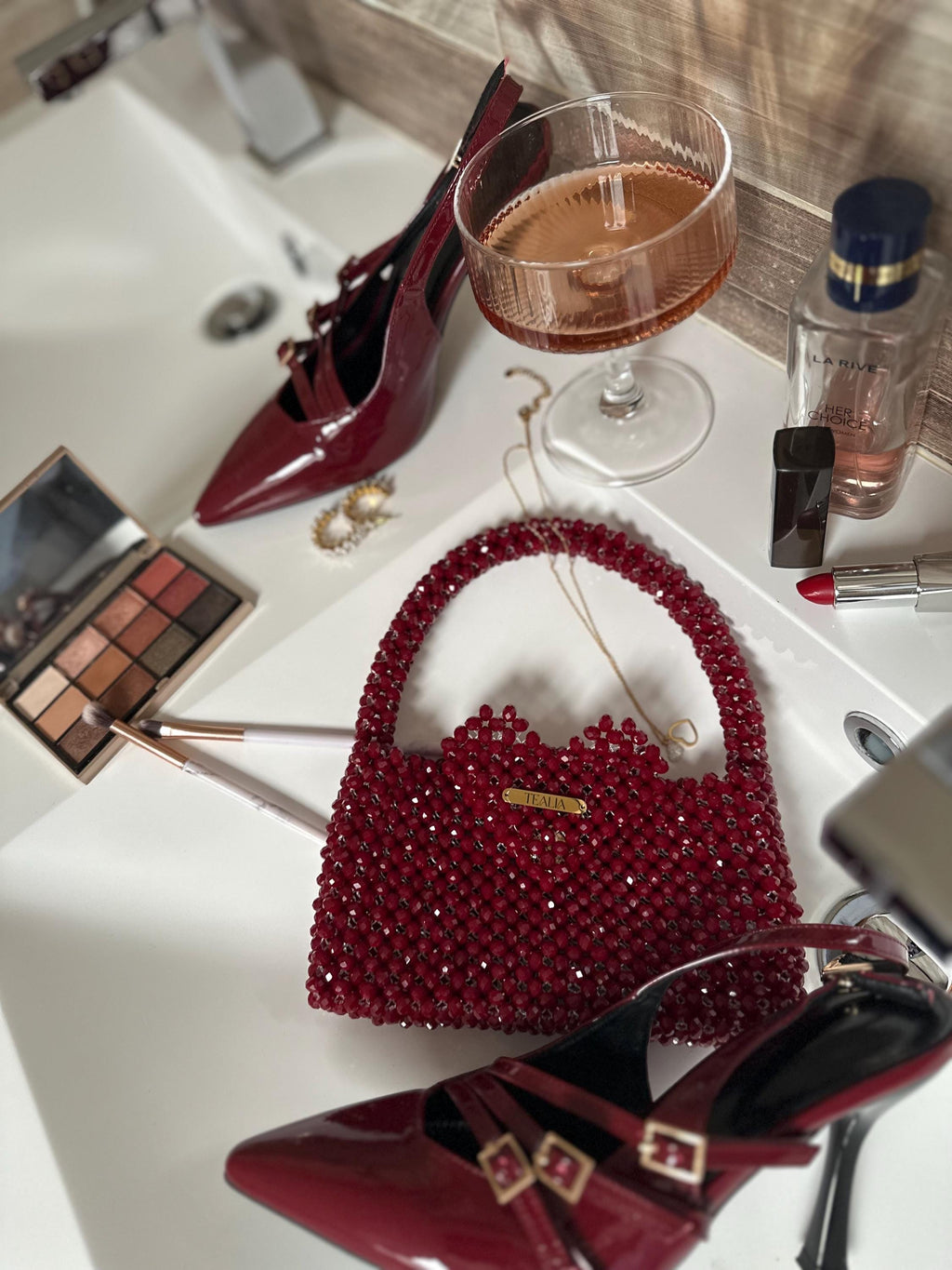 VALENTINA Red Crystal Beaded Bag