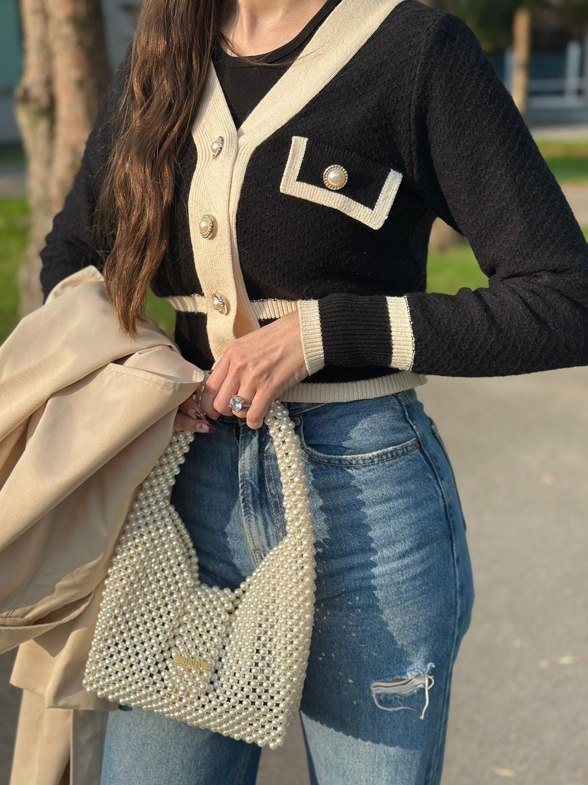 COCO Pearl Beaded Shoulder Bag