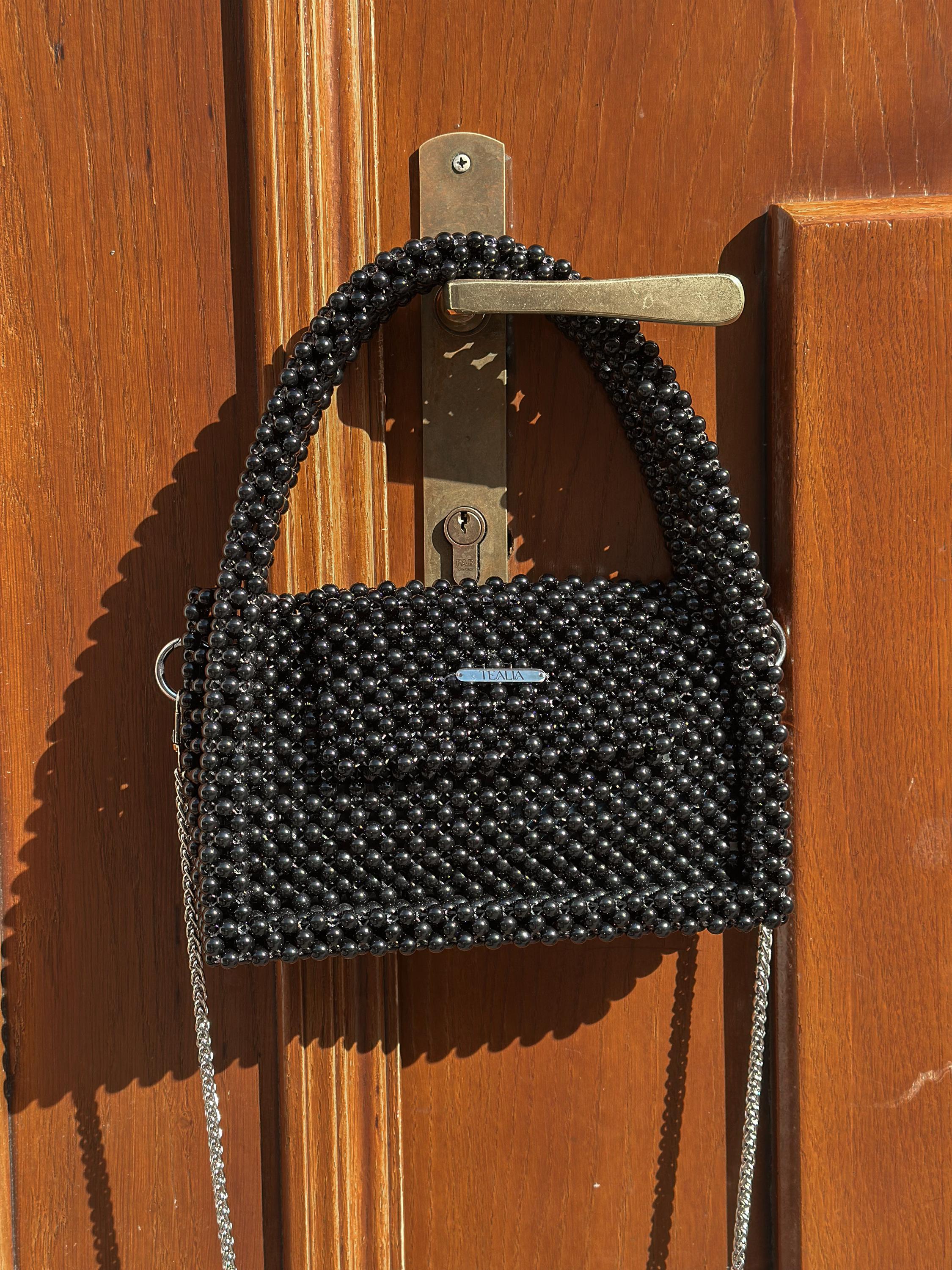 MELANIE Black Beaded Shoulder Bag