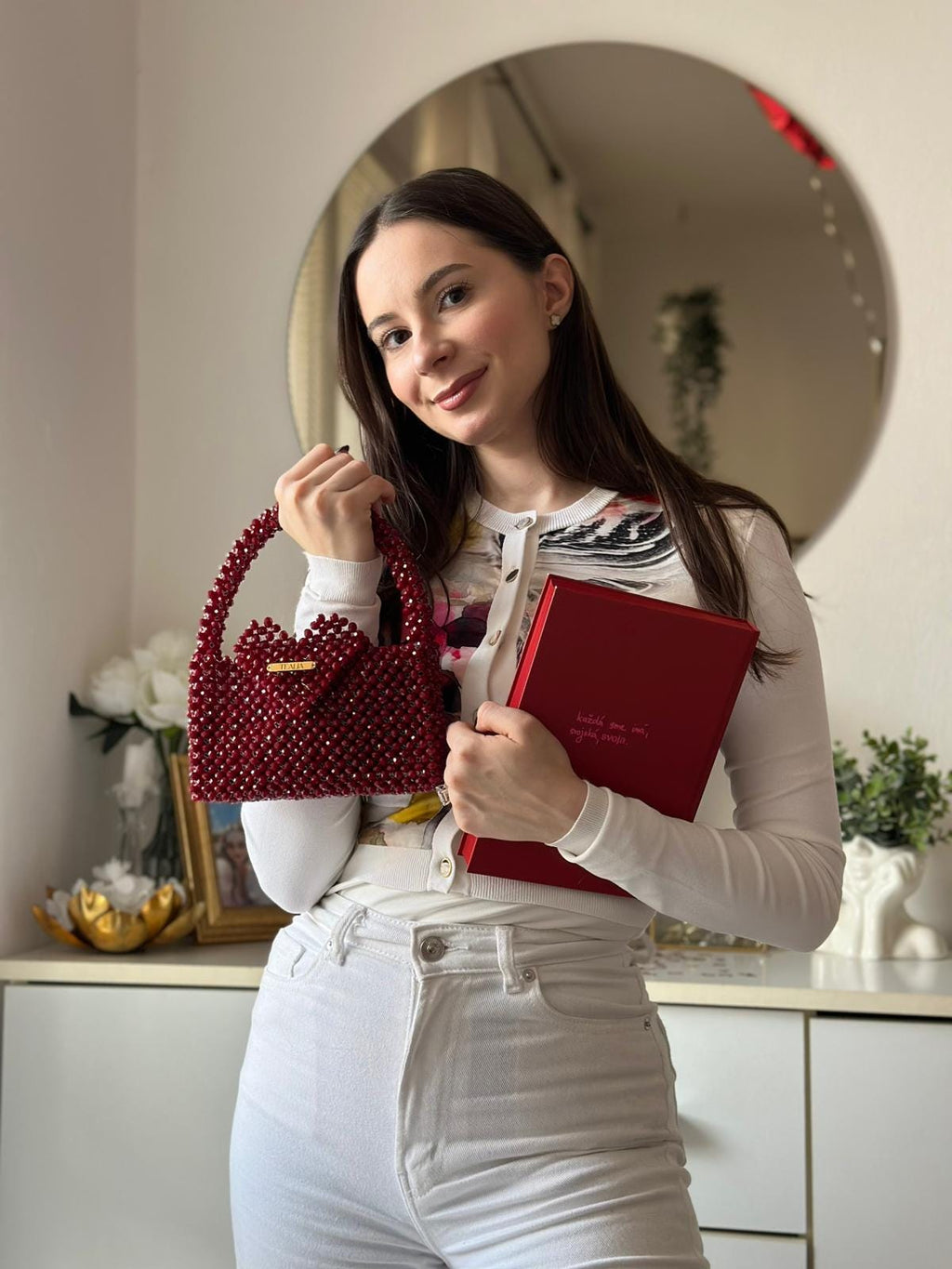 VALENTINA Red Crystal Beaded Bag