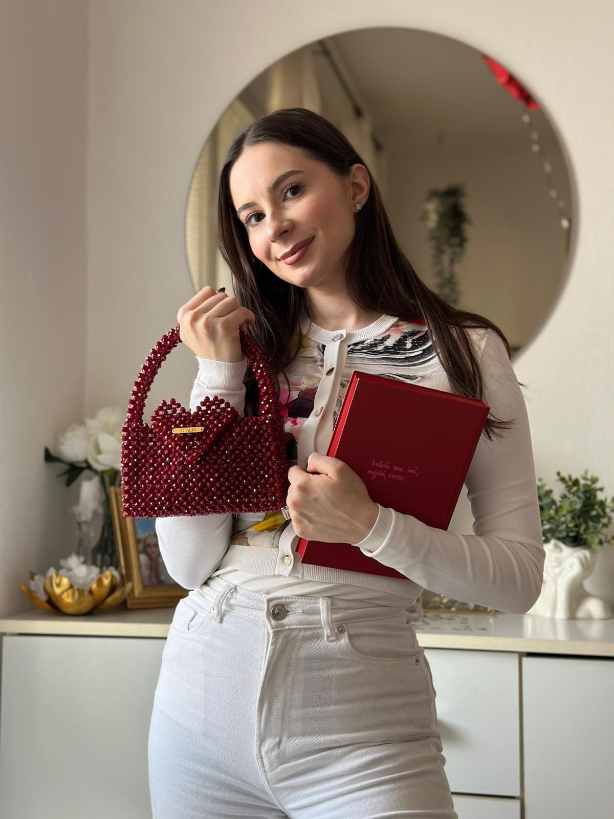 VALENTINA Red Crystal Beaded Bag