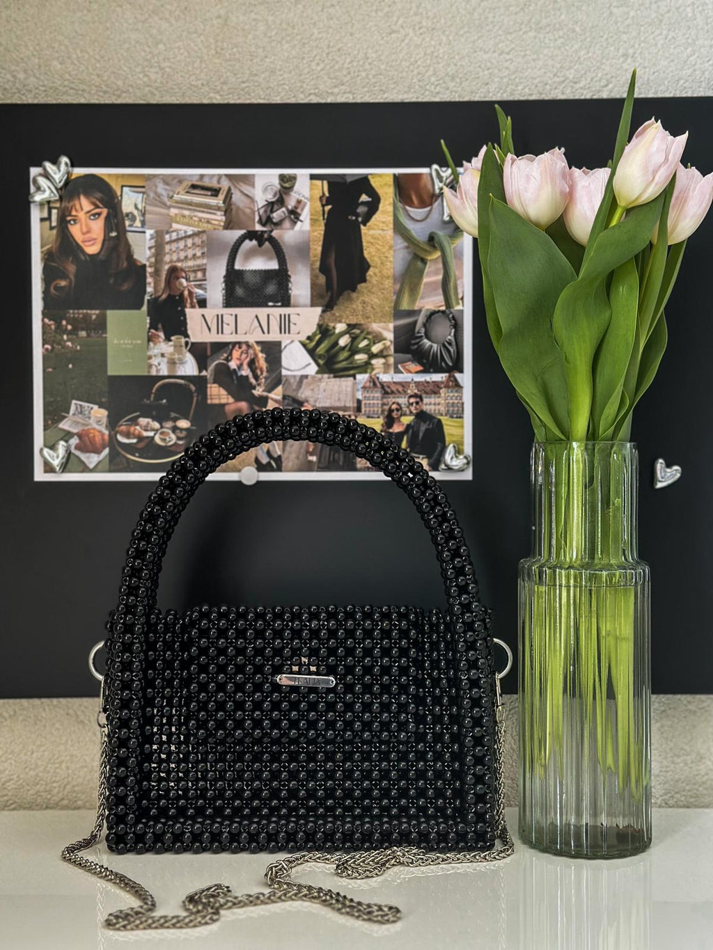 MELANIE Black Beaded Shoulder Bag