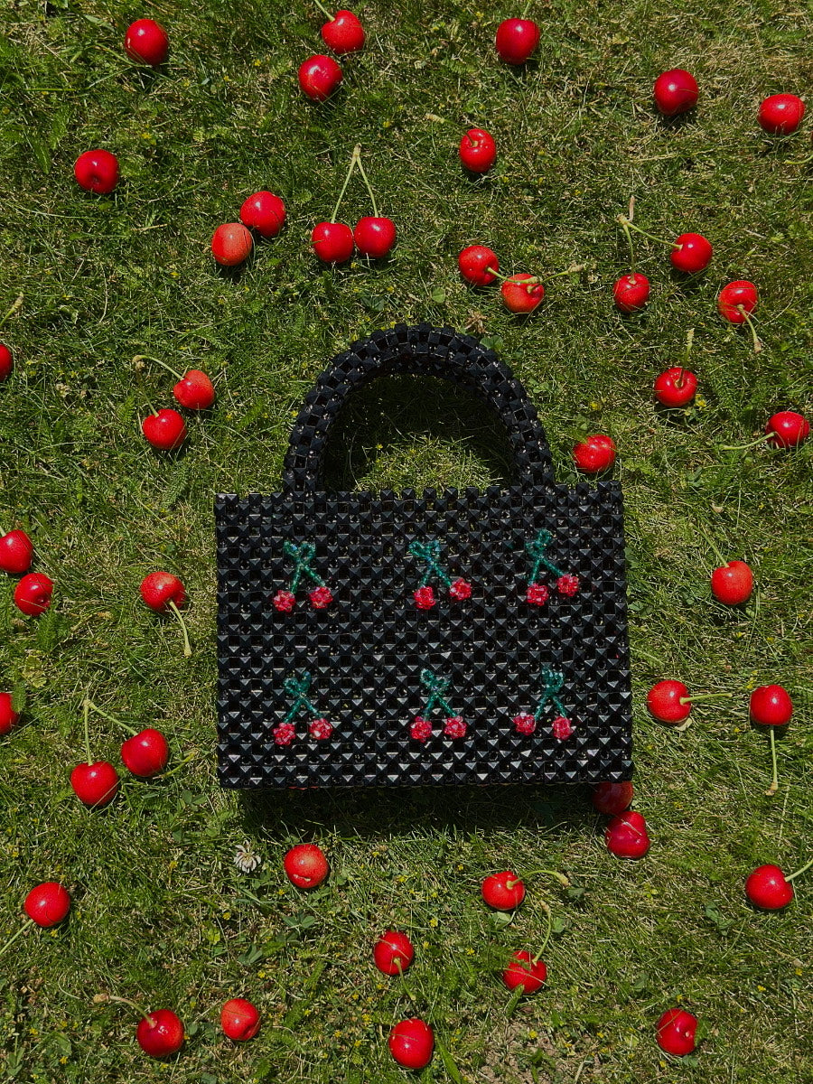 BERRIE Acrylic Beaded Bag with Cherries