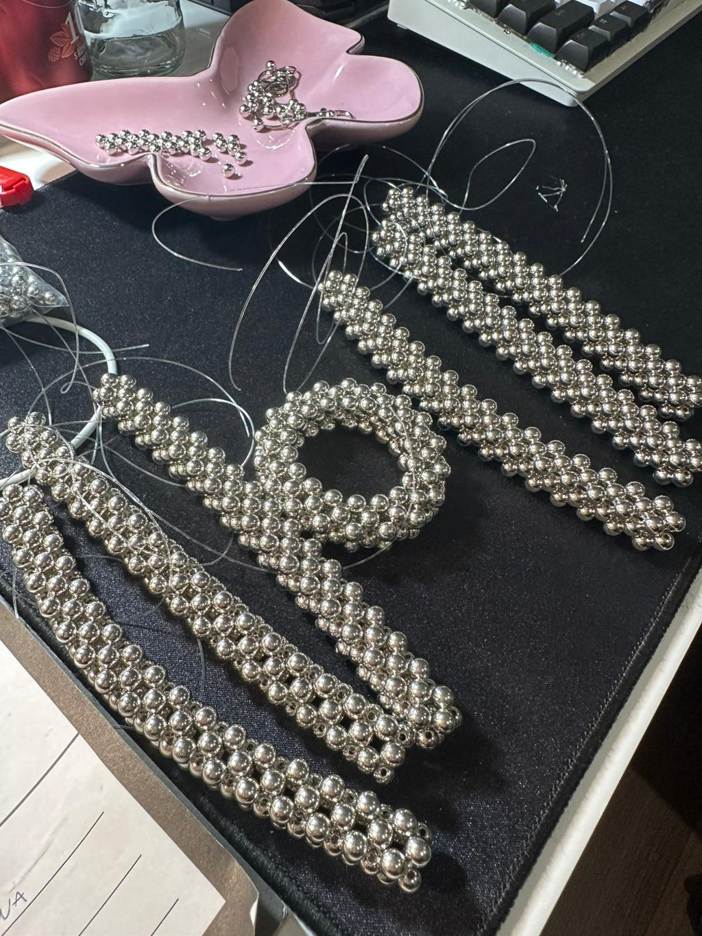 LIA Silver Beaded Shoulder Bag with Two Handles