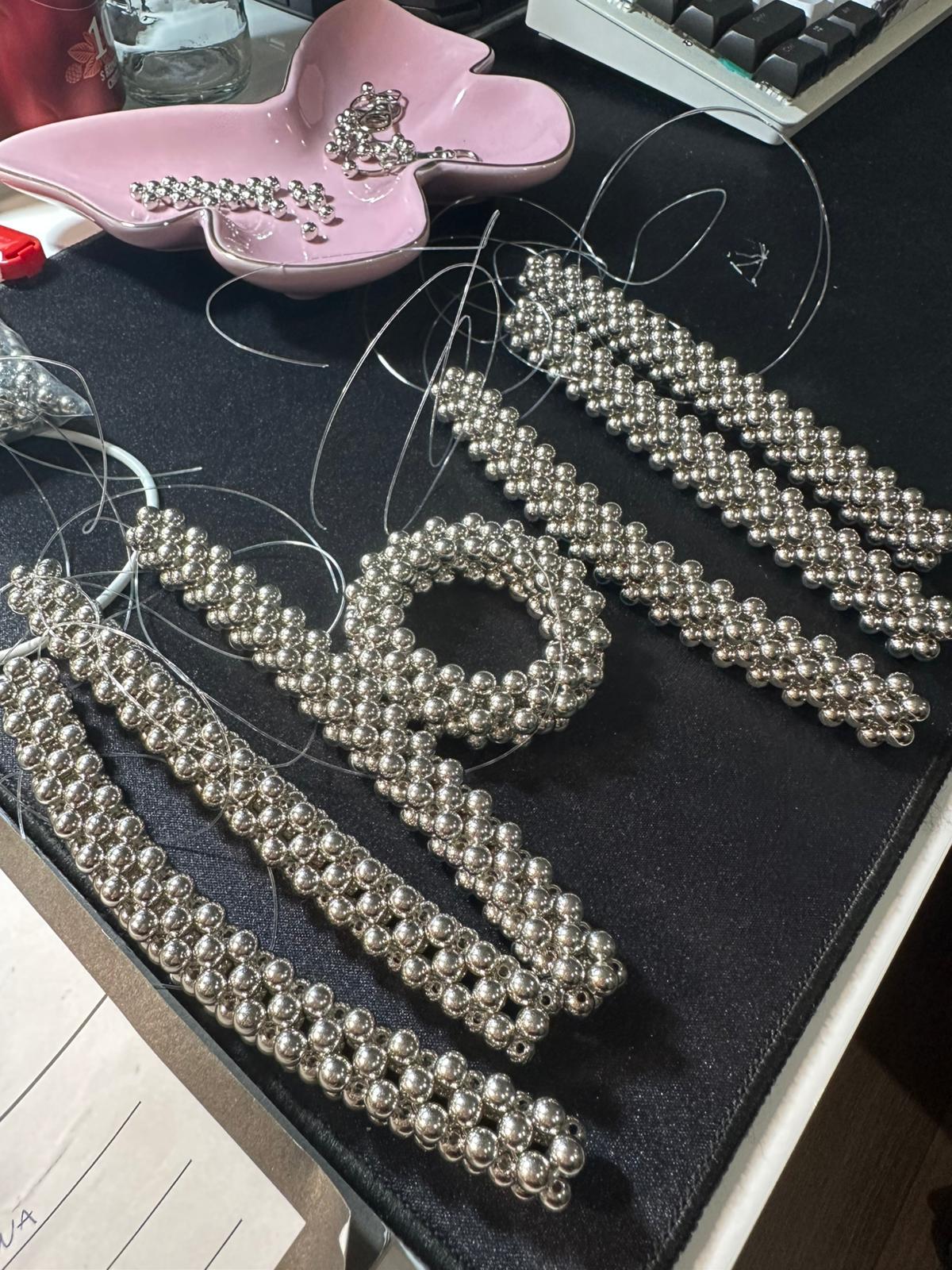 LIA Silver Beaded Shoulder Bag with Two Handles