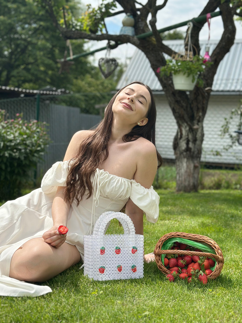 BERRIE Acrylic Beaded Bag with Strawberries