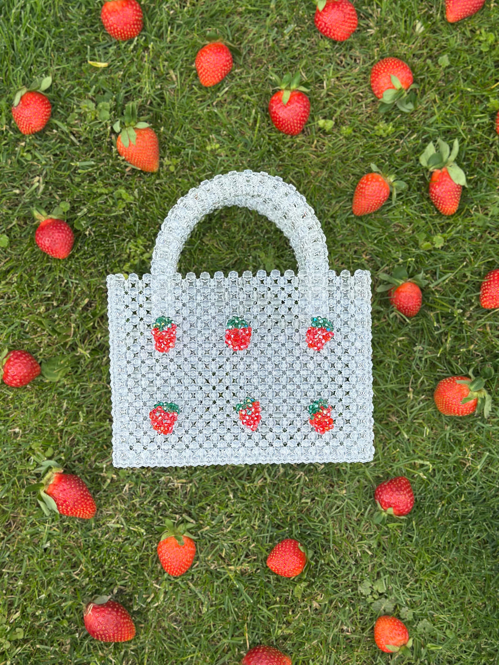 BERRIE Acrylic Beaded Bag with Strawberries