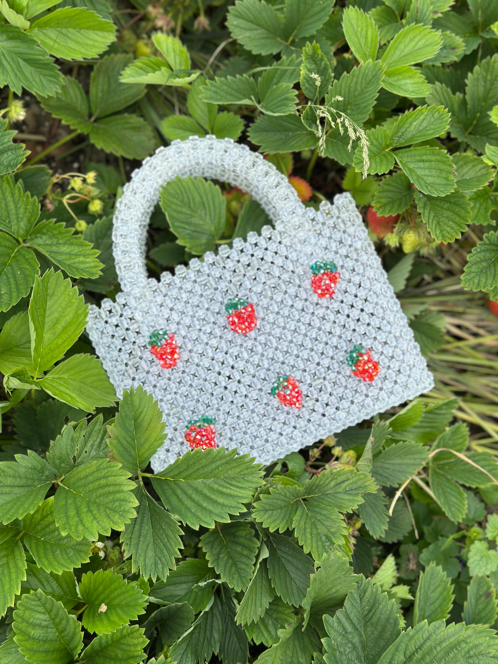 BERRIE Acrylic Beaded Bag with Strawberries