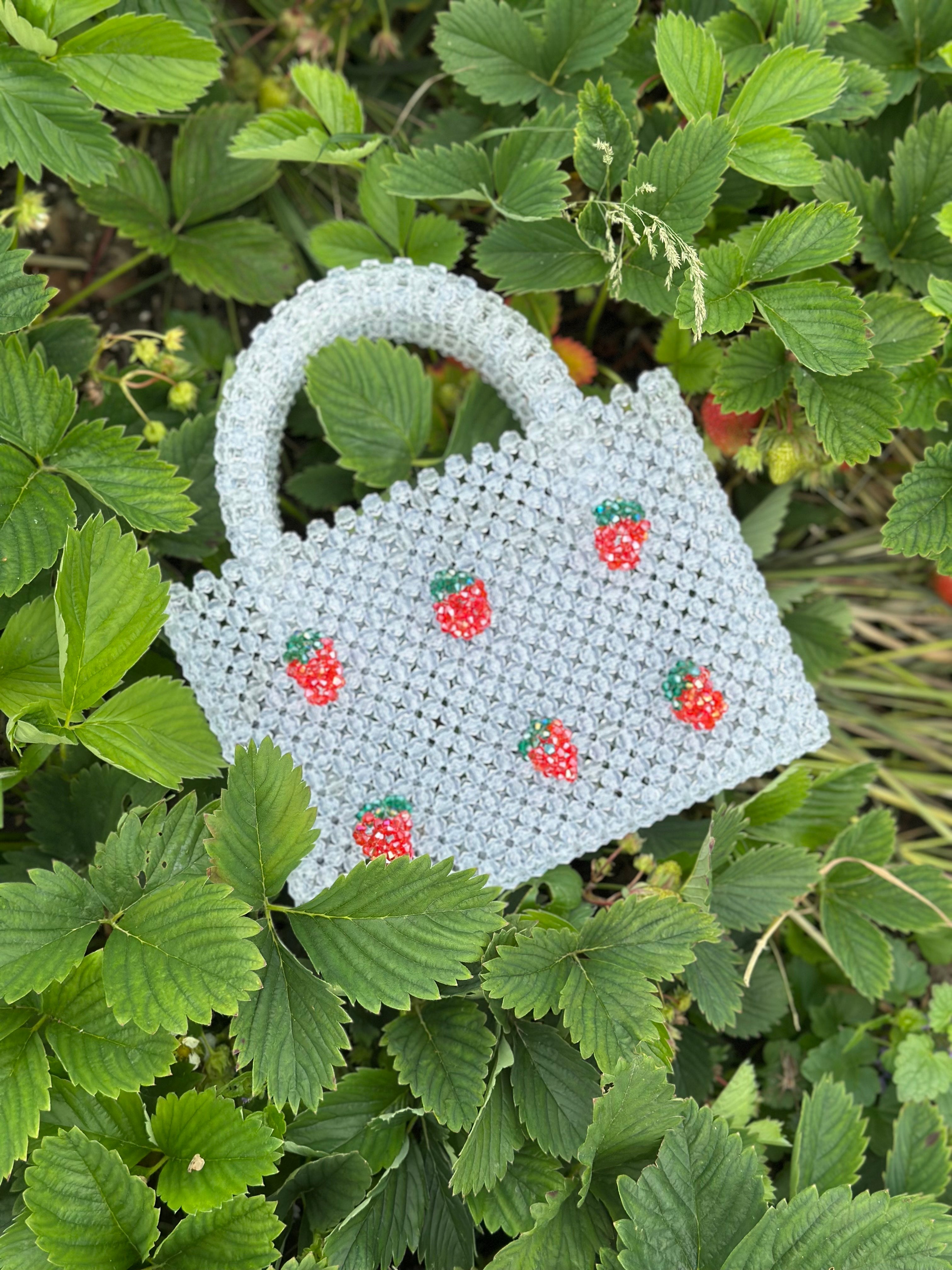 BERRIE Acrylic Beaded Bag with Strawberries