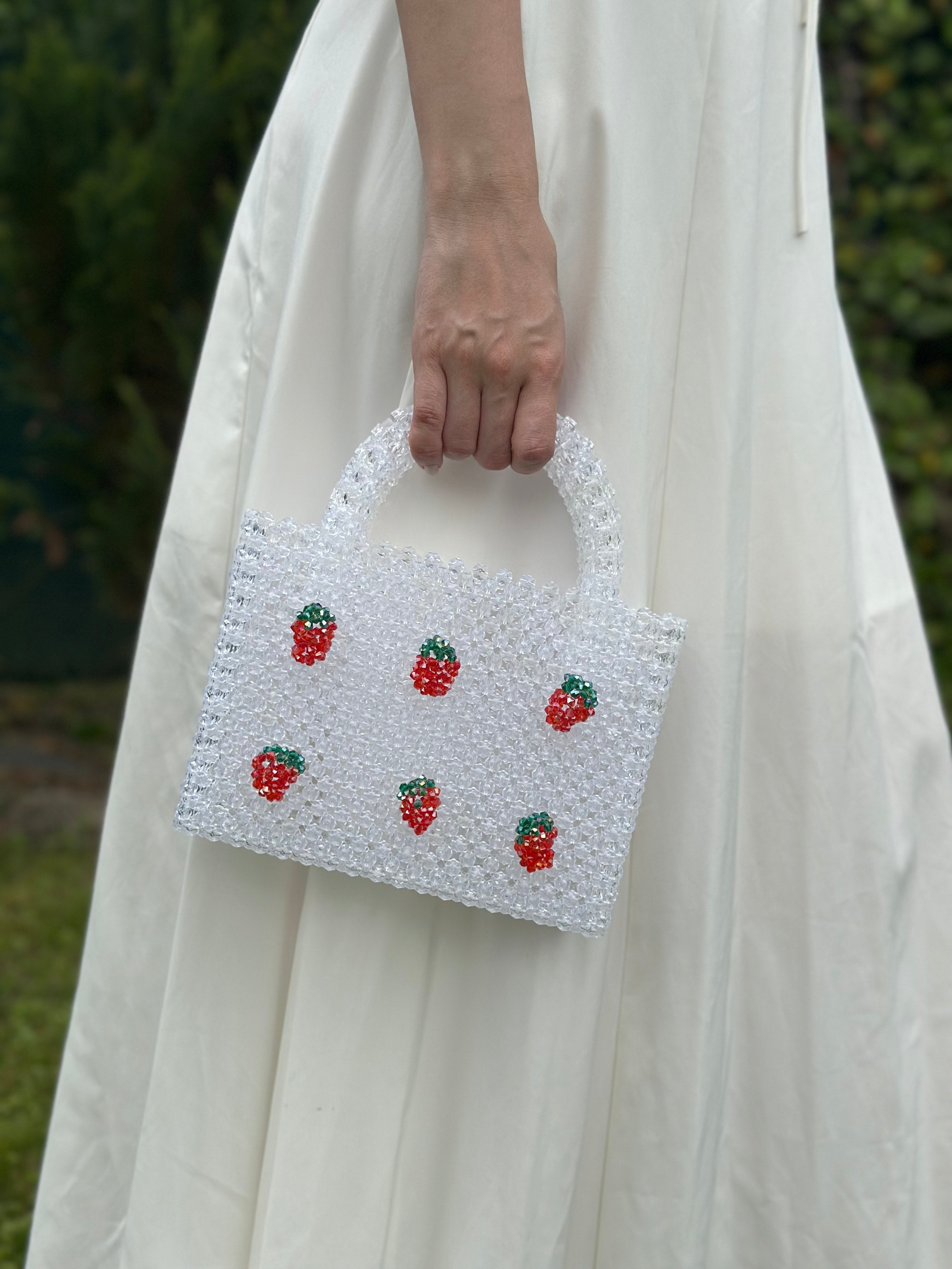 BERRIE Acrylic Beaded Bag with Strawberries