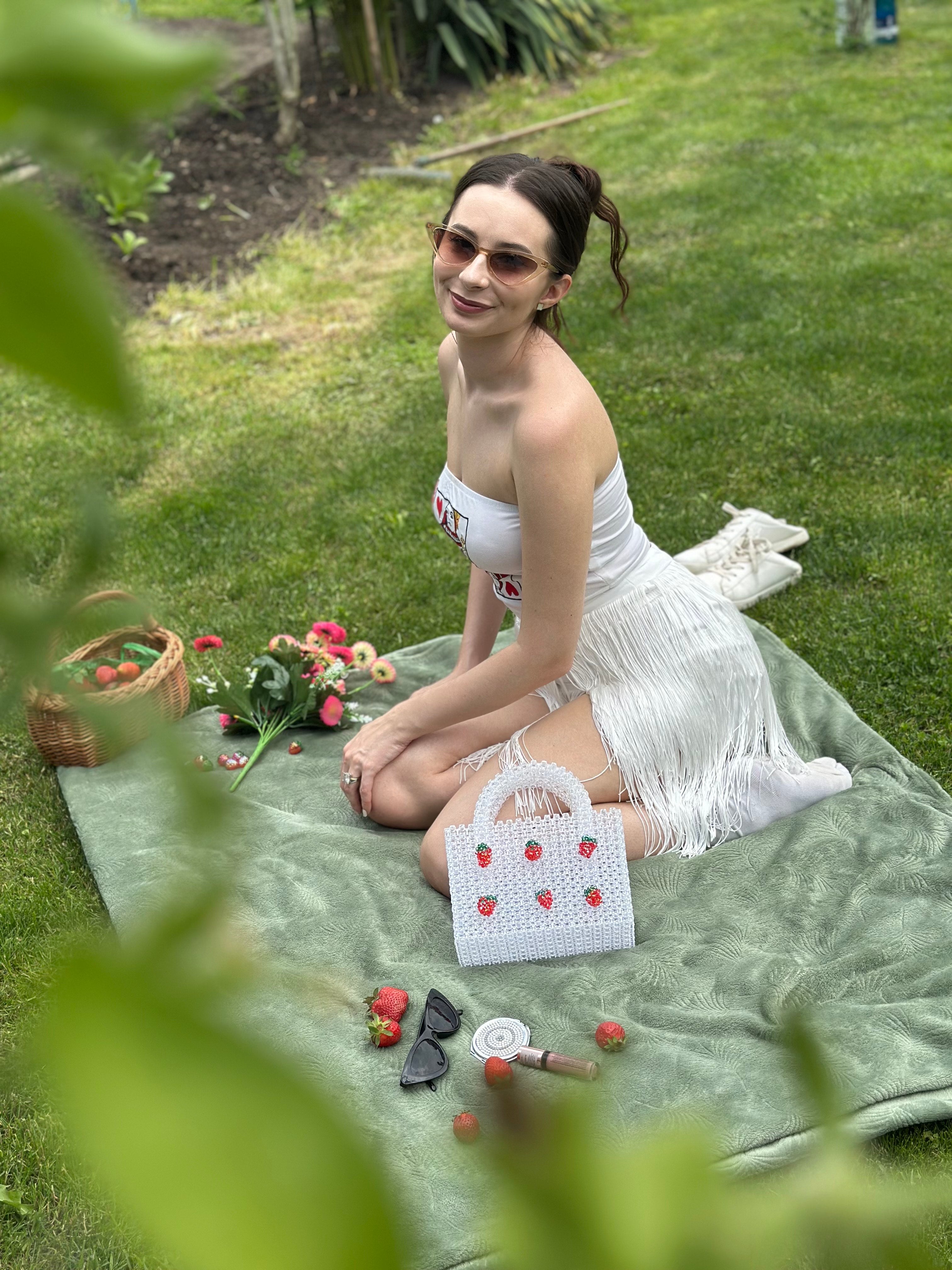 BERRIE Acrylic Beaded Bag with Strawberries