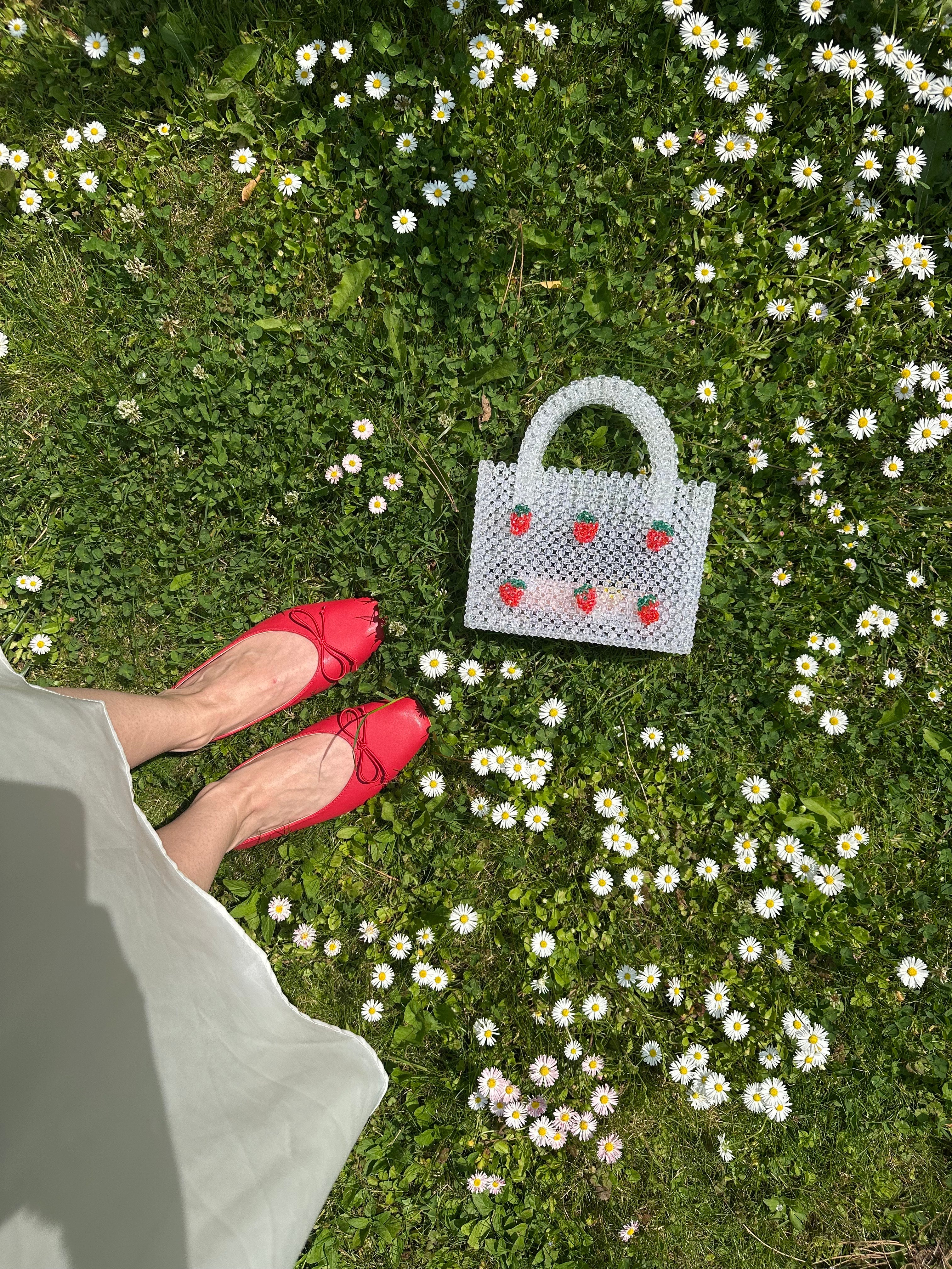BERRIE Acrylic Beaded Bag with Strawberries