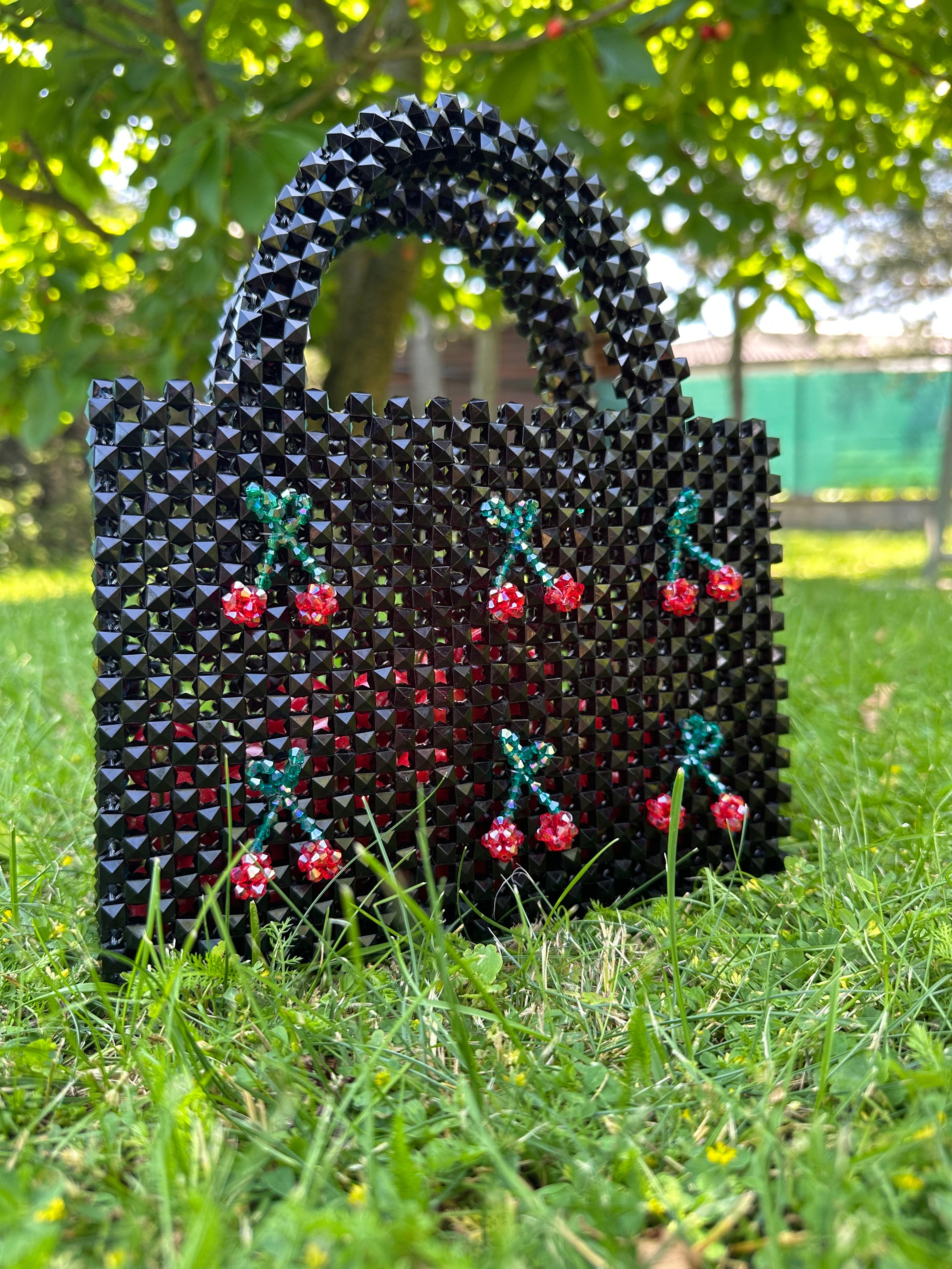 BERRIE Acrylic Beaded Bag with Cherries