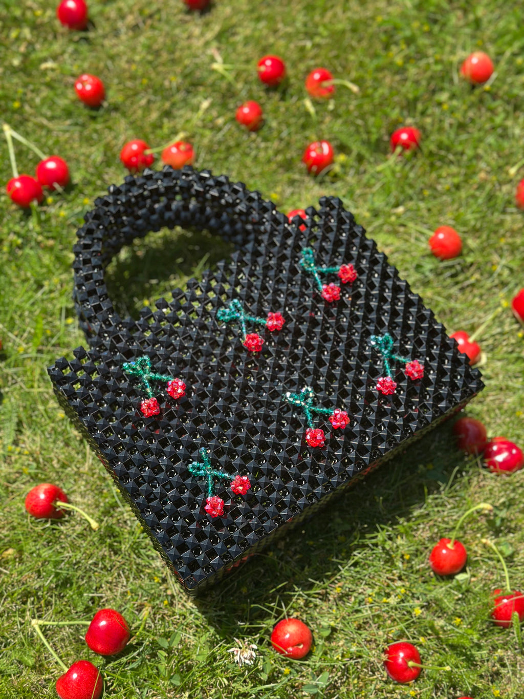 BERRIE Acrylic Beaded Bag with Cherries