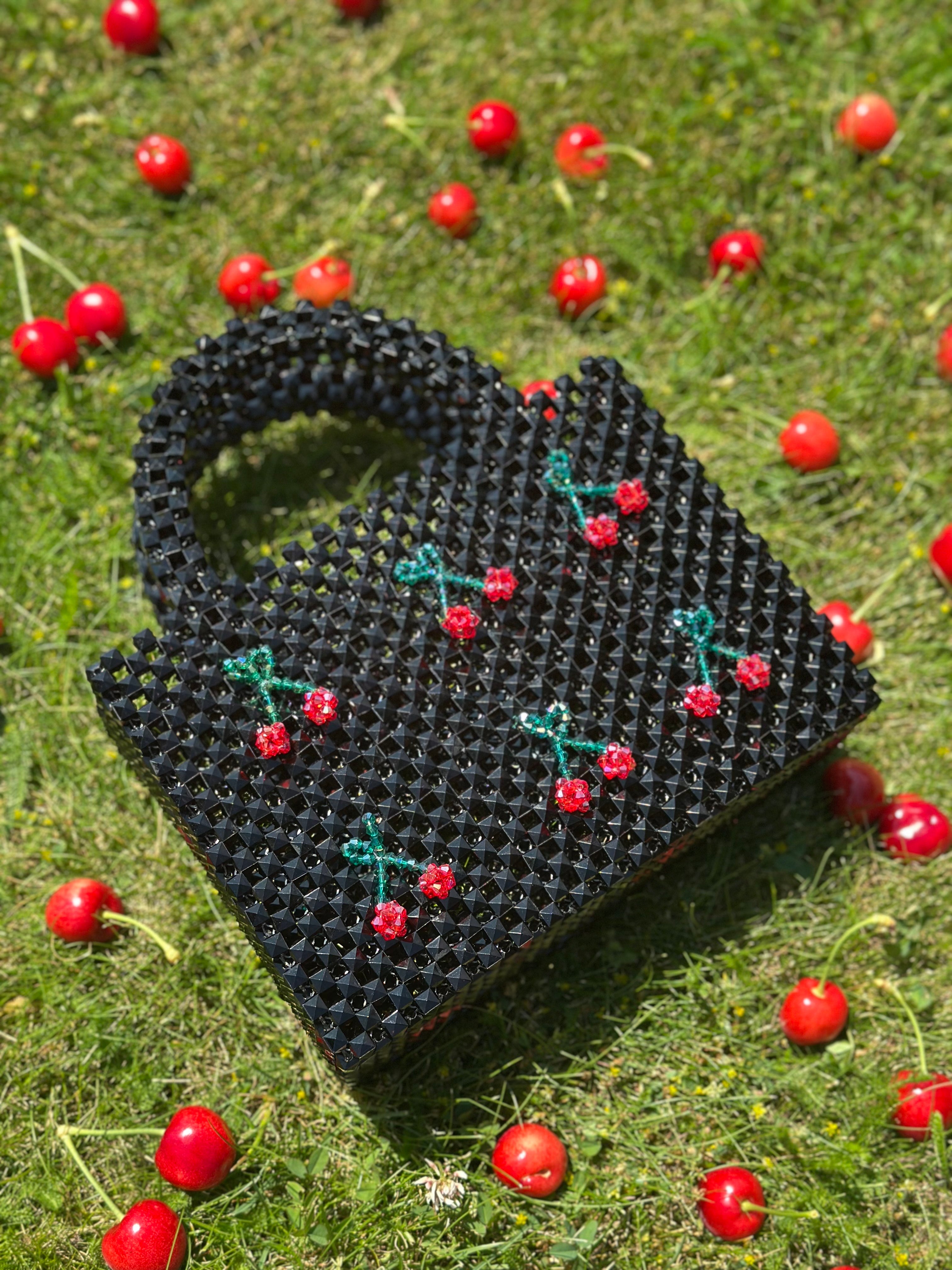 BERRIE Acrylic Beaded Bag with Cherries