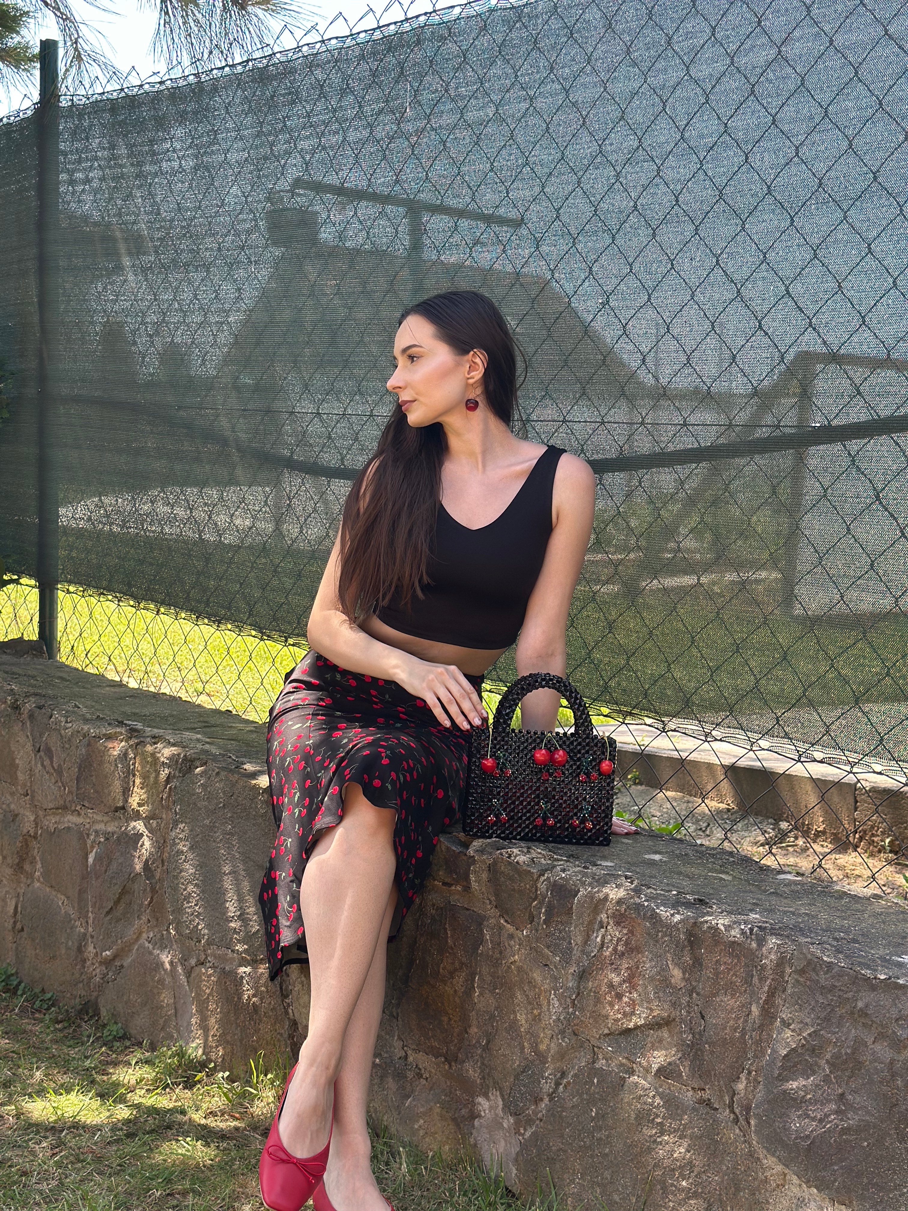 BERRIE Acrylic Beaded Bag with Cherries
