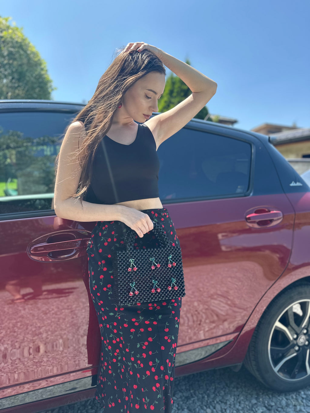 BERRIE Acrylic Beaded Bag with Cherries