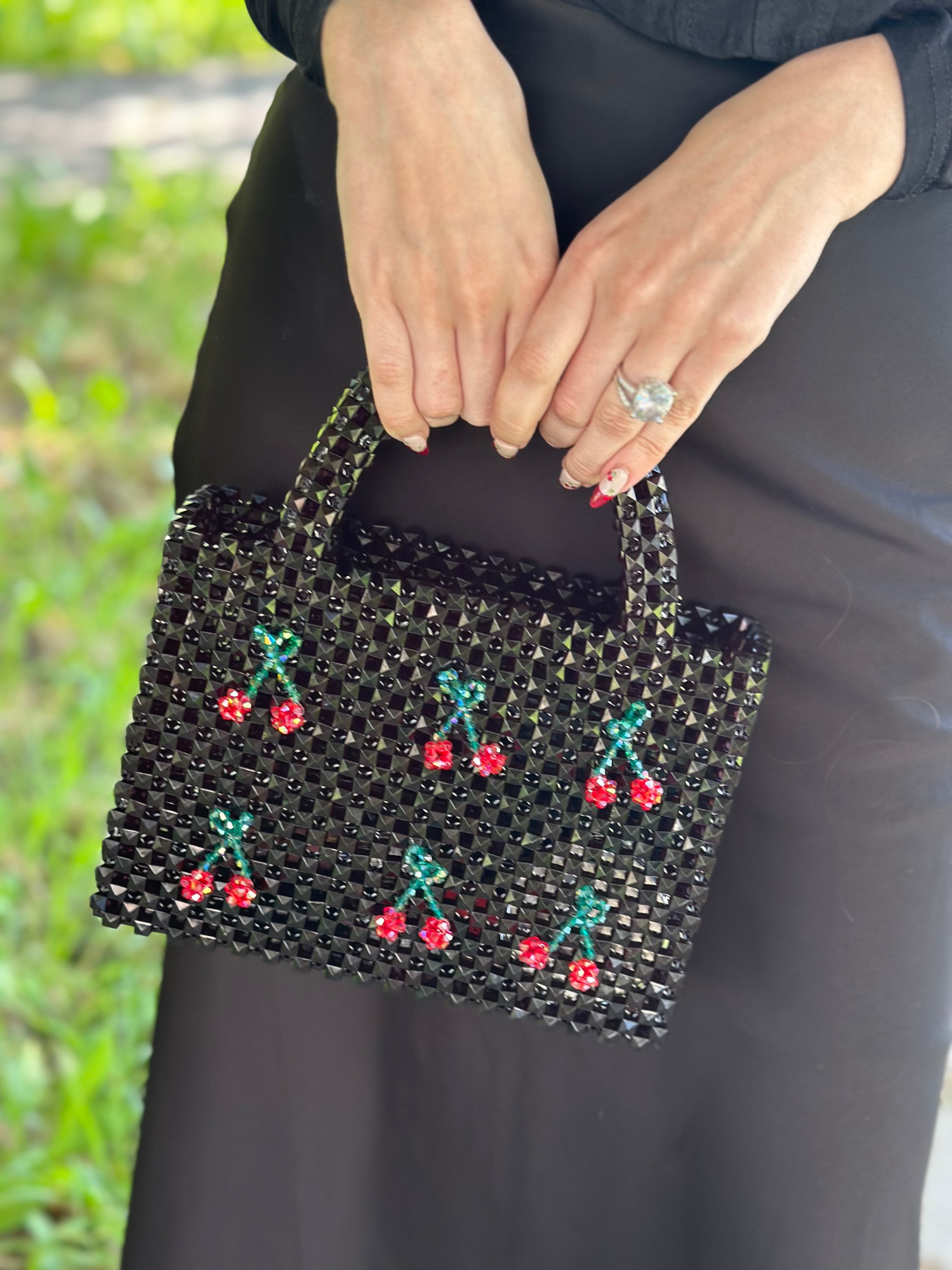 BERRIE Acrylic Beaded Bag with Cherries