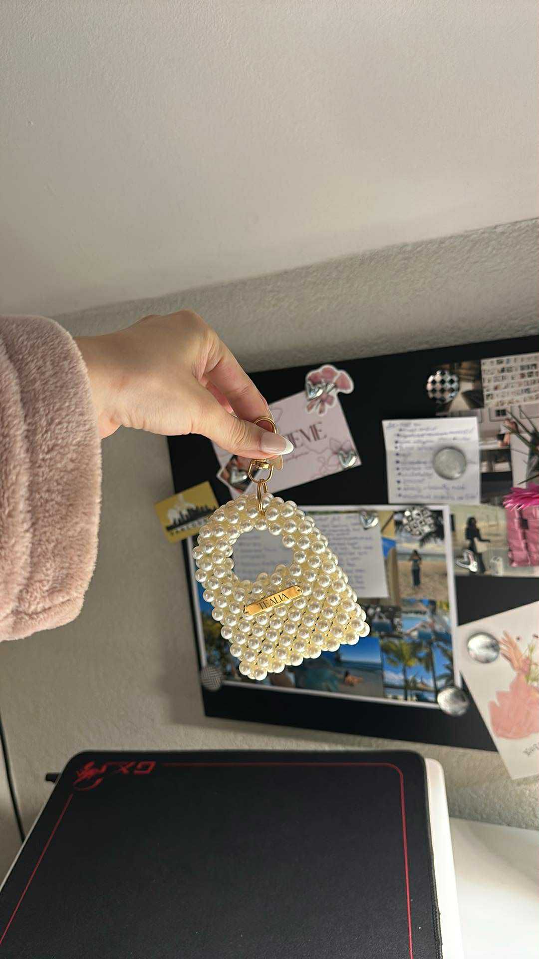 Pearl Beaded Bag Keychain