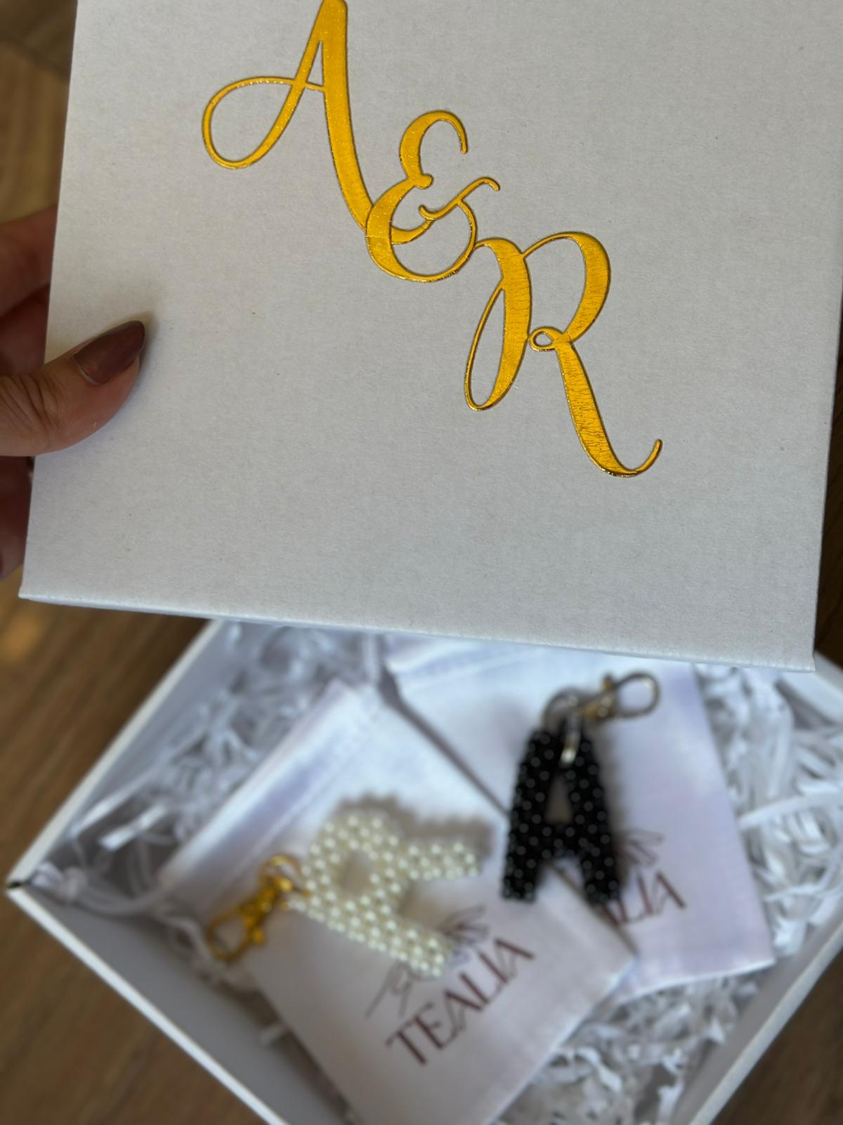 COUPLE BOX – Personalized Letter Keychains for Couples in Gift Box (one letter)