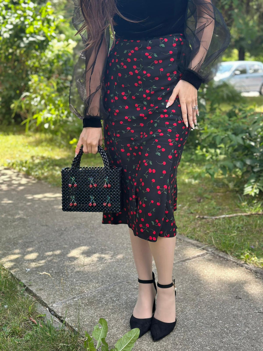 BERRIE Acrylic Beaded Bag with Cherries