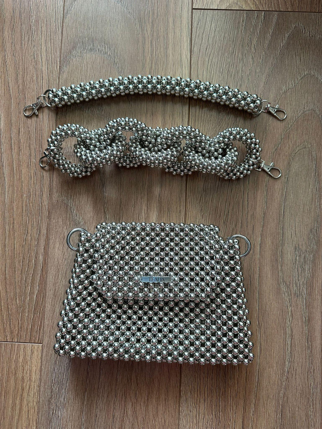 LIA Silver Beaded Shoulder Bag with Two Handles