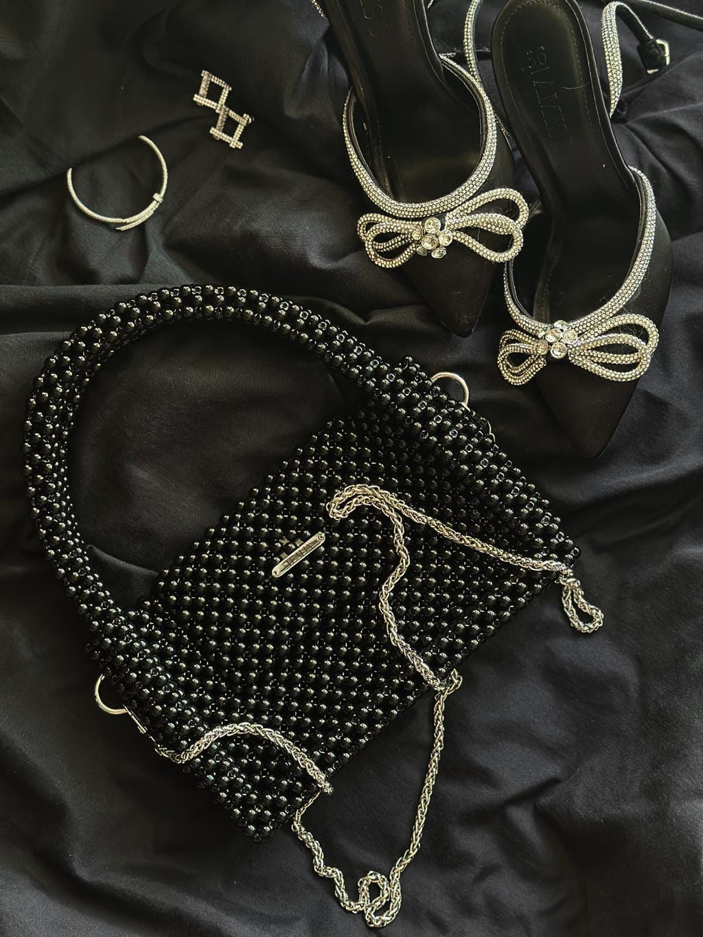 MELANIE Black Beaded Shoulder Bag