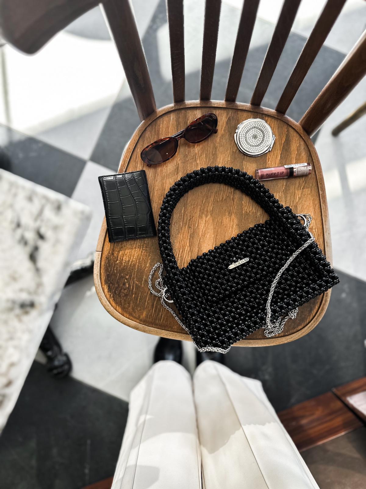 MELANIE Black Beaded Shoulder Bag